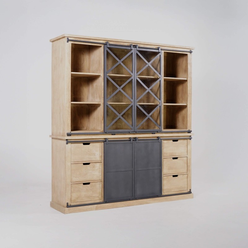 Vitrine im Industrial-Stil aus Massivholz 180 cm – Detroit