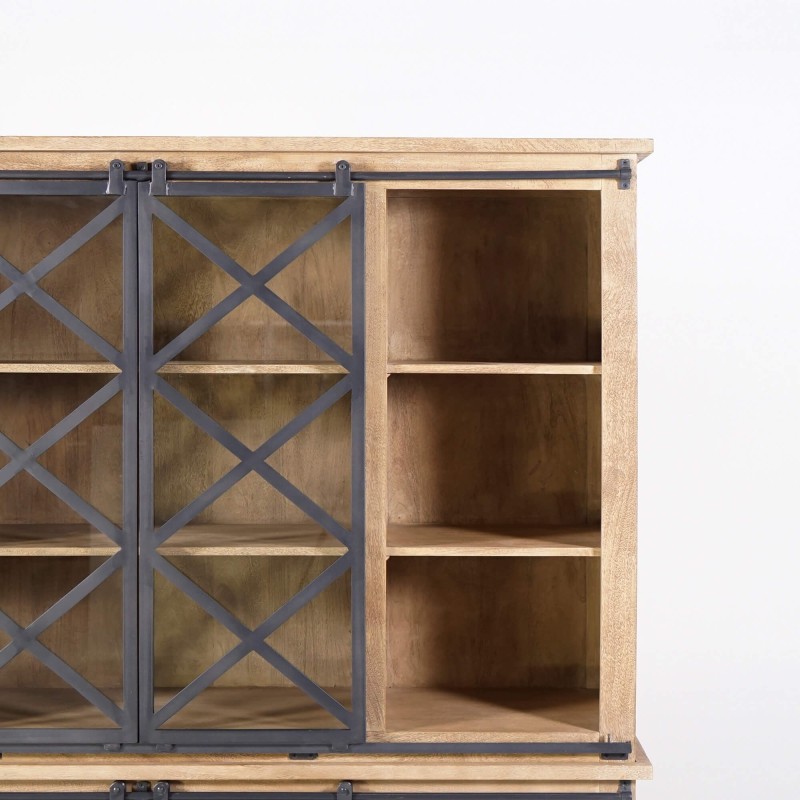 Vitrine im Industrial-Stil aus Massivholz 180 cm – Detroit