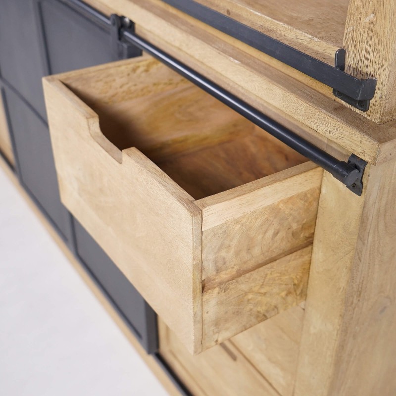 Vitrine im Industrial-Stil aus Massivholz 180 cm – Detroit