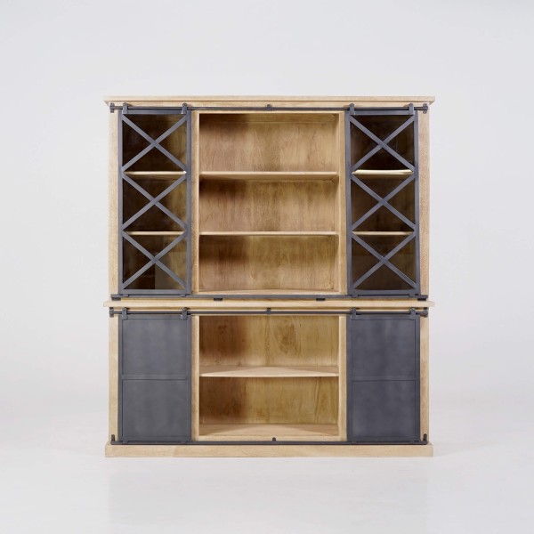Vitrine im Industrial-Stil aus Massivholz 180 cm – Detroit