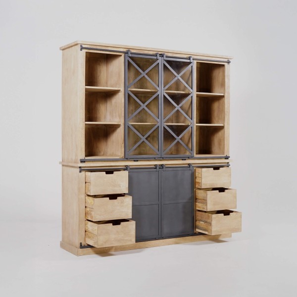 Vitrine im Industrial-Stil aus Massivholz 180 cm – Detroit