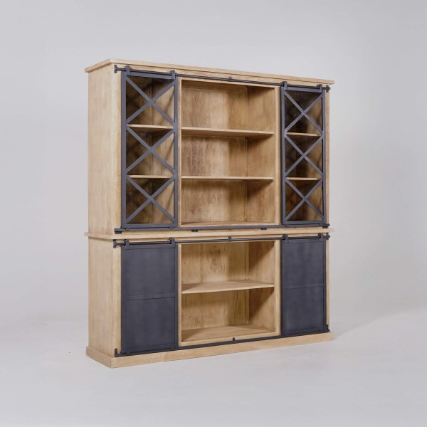 Vitrine im Industrial-Stil aus Massivholz 180 cm – Detroit