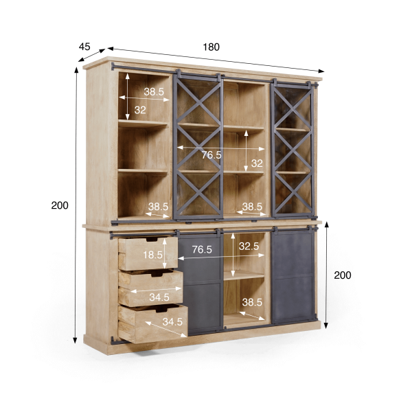Vitrine im Industrial-Stil aus Massivholz 180 cm – Detroit