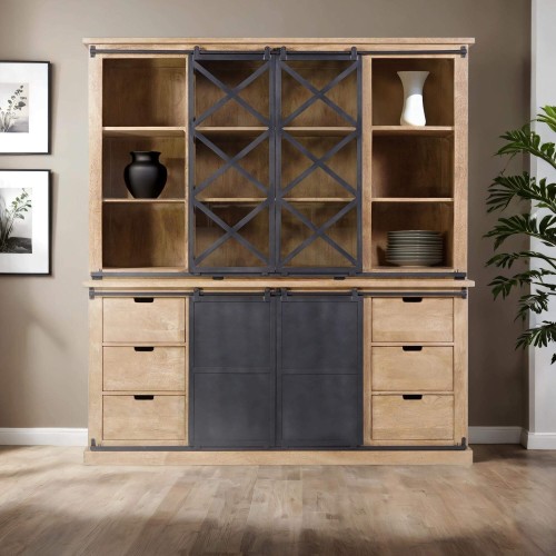 Vitrine im Industrial-Stil aus Massivholz 180 cm – Detroit