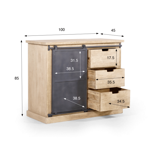 Sideboard im industriellen Stil aus Massivholz und Metall 100 cm – Detroit