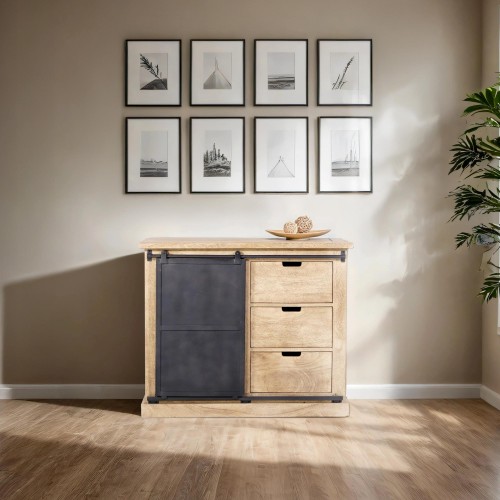 Sideboard im industriellen Stil aus Massivholz und Metall 100 cm – Detroit