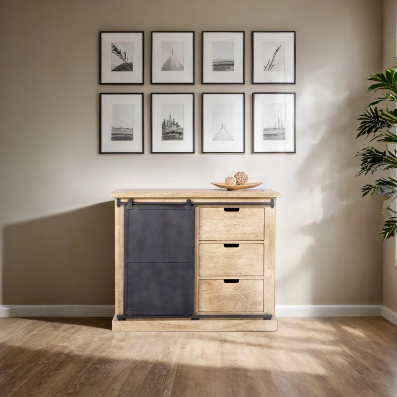 Sideboard im industriellen Stil aus Massivholz und Metall 100 cm – Detroit