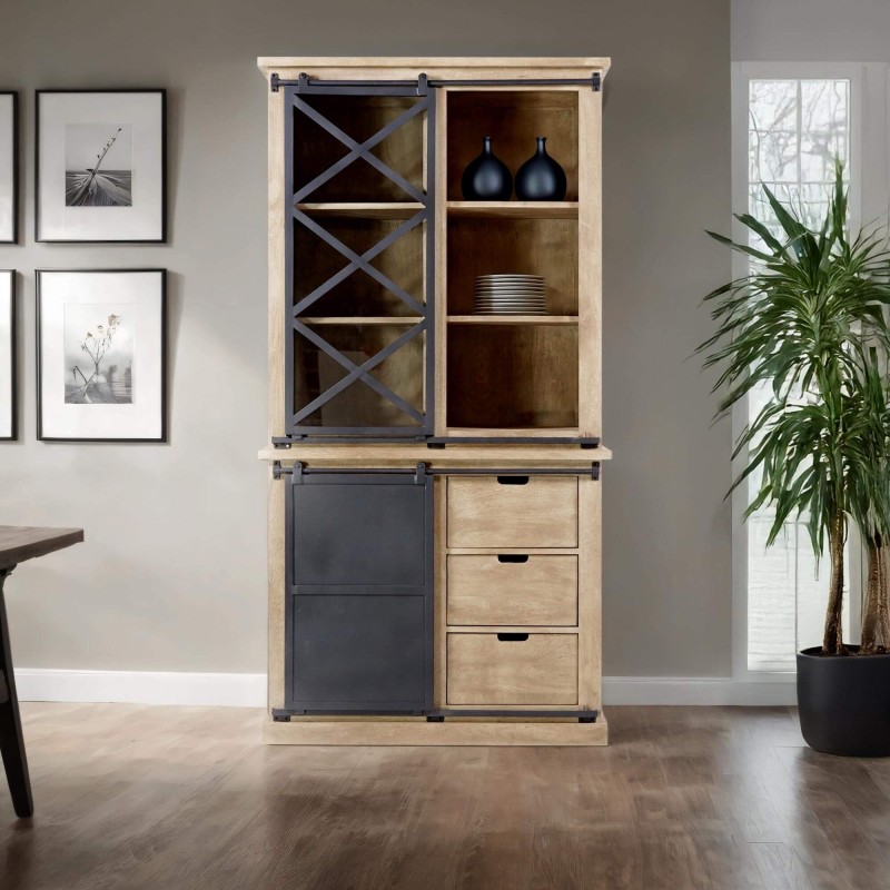 Vitrine aus Massivholz im Industriestil 100 cm – Detroit