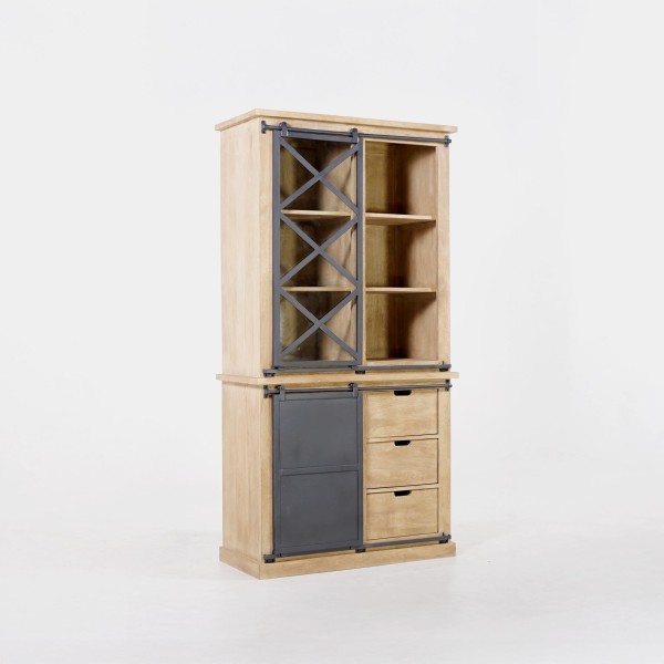 Vitrine aus Massivholz im Industriestil 100 cm – Detroit