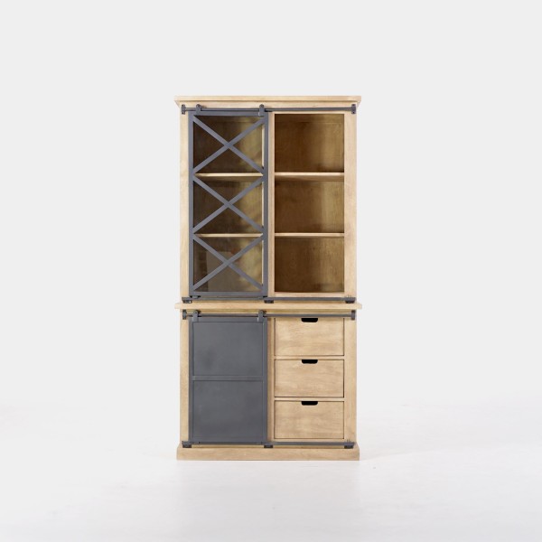 Vitrine aus Massivholz im Industriestil 100 cm – Detroit