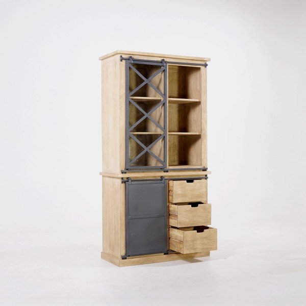 Vitrine aus Massivholz im Industriestil 100 cm – Detroit