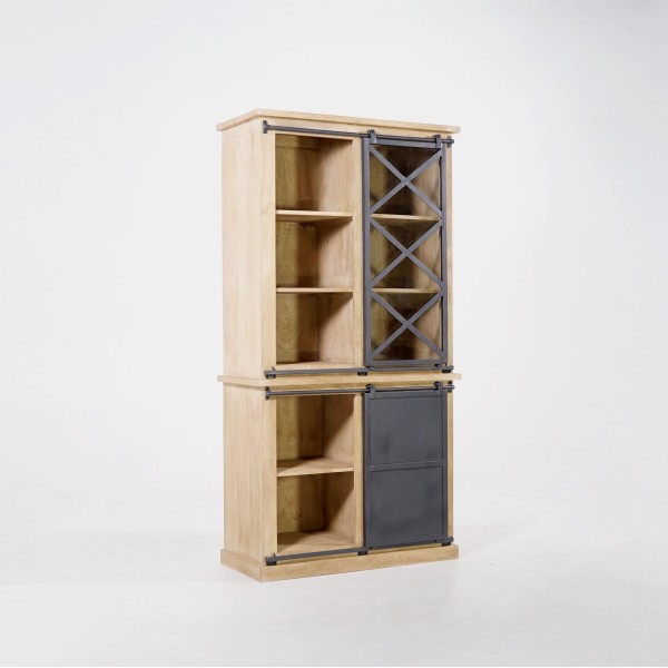 Vitrine aus Massivholz im Industriestil 100 cm – Detroit