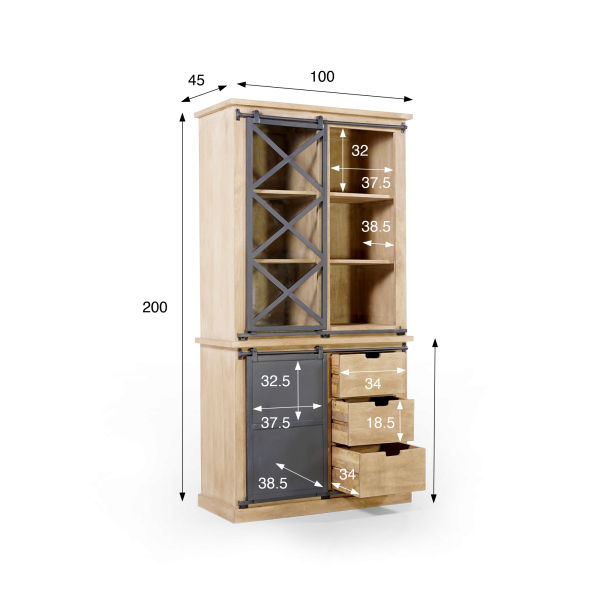 Vitrine aus Massivholz im Industriestil 100 cm – Detroit