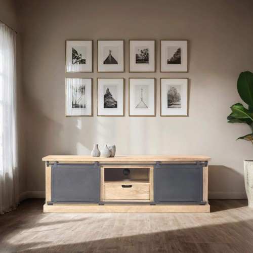 TV-Möbel aus Massivholz und Metall im Industrie-Stil 150 cm – Detroit