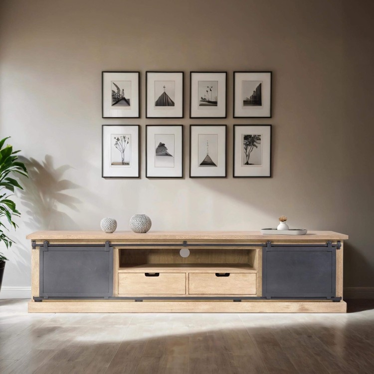 TV-Möbel aus Massivholz und Metall im Industrie-Stil – 200 cm – Detroit