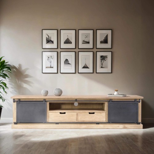 TV-Möbel aus Massivholz und Metall im Industrie-Stil – 200 cm – Detroit