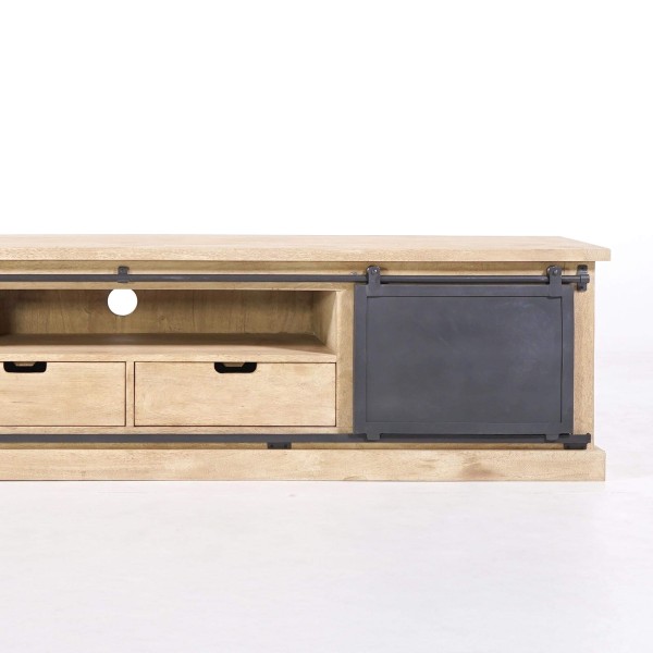 TV-Möbel aus Massivholz und Metall im Industrie-Stil – 200 cm – Detroit