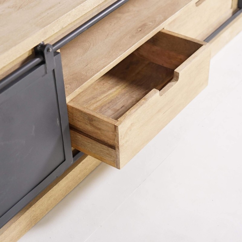 TV-Möbel aus Massivholz und Metall im Industrie-Stil – 200 cm – Detroit
