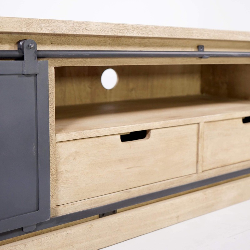 TV-Möbel aus Massivholz und Metall im Industrie-Stil – 200 cm – Detroit