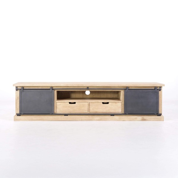 TV-Möbel aus Massivholz und Metall im Industrie-Stil – 200 cm – Detroit