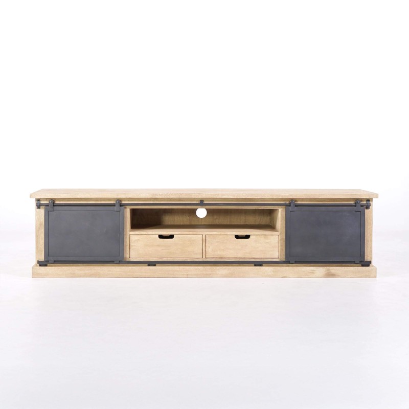 TV-Möbel aus Massivholz und Metall im Industrie-Stil – 200 cm – Detroit