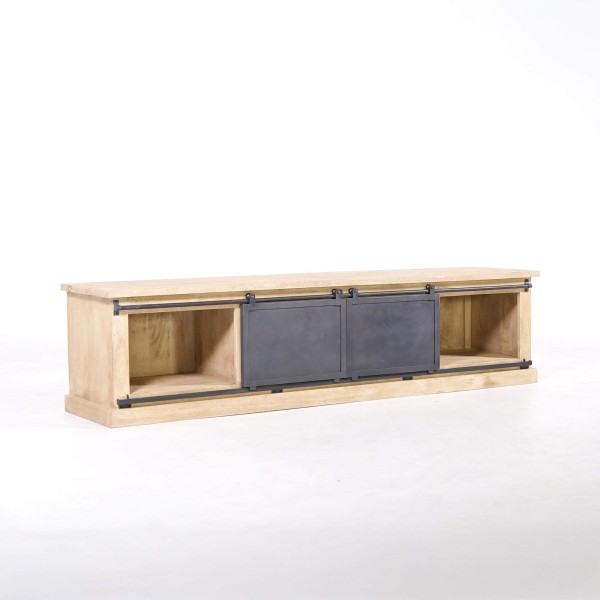 TV-Möbel aus Massivholz und Metall im Industrie-Stil – 200 cm – Detroit