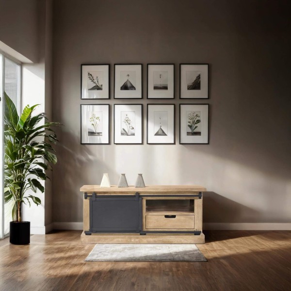 TV-Möbel aus Massivholz und Metall im Industriestil – 100 cm – Detroit