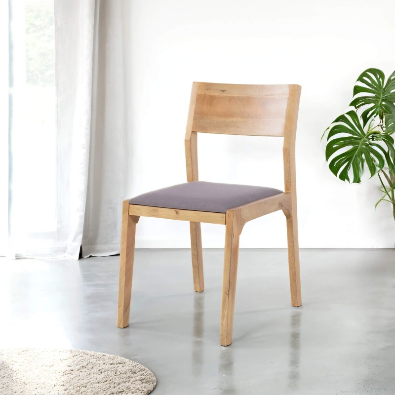 Stuhl aus Naturholz und grauem Stoff - Elegance