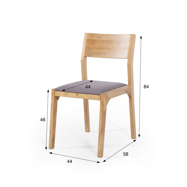 Stuhl aus Naturholz und grauem Stoff - Elegance