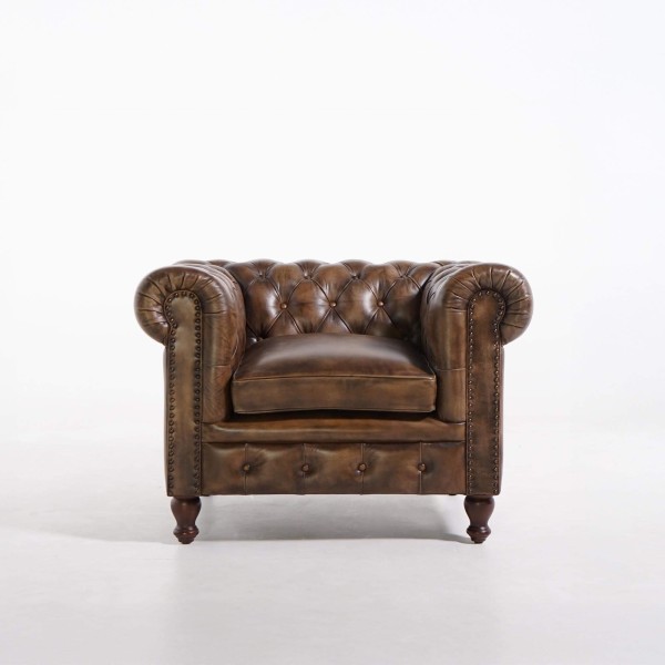 Chesterfield-Sessel aus echtem Leder – Edward