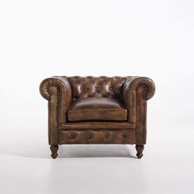 Chesterfield-Sessel aus echtem Leder – Edward