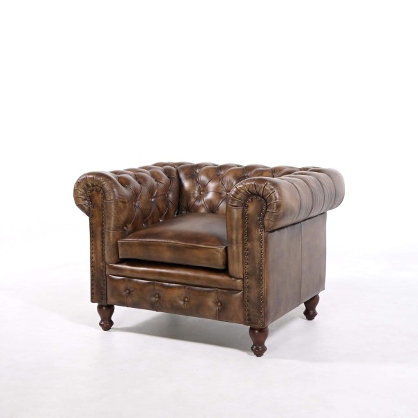Chesterfield-Sessel aus echtem Leder – Edward
