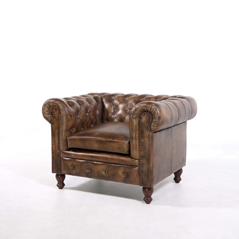 Chesterfield-Sessel aus echtem Leder – Edward