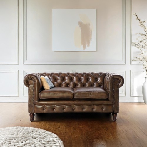 Chesterfield Sofa aus echtem Leder 2-Sitzer – Edward