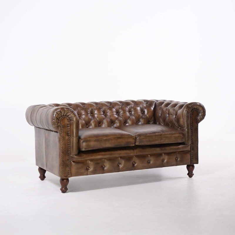 Chesterfield Sofa aus echtem Leder 2-Sitzer – Edward
