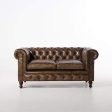 Chesterfield Sofa aus echtem Leder 2-Sitzer – Edward