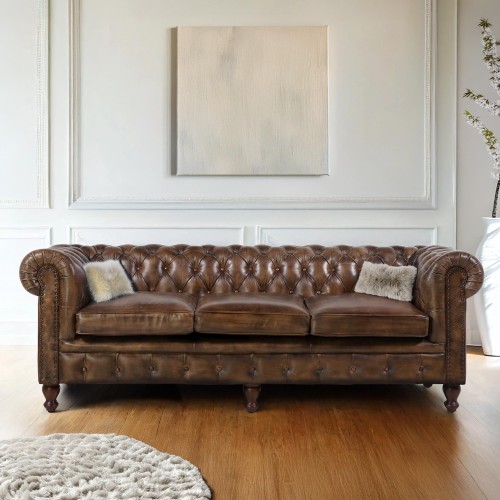 Chesterfield-Sofa aus echtem Leder, 3-Sitzer – Edward