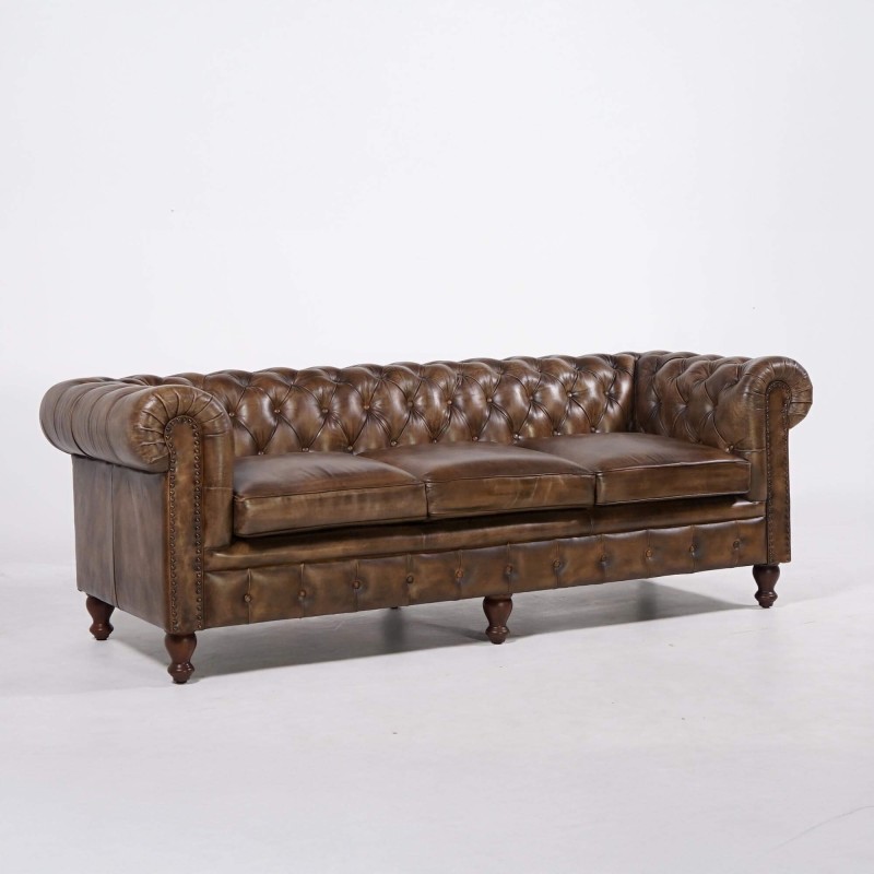 Chesterfield-Sofa aus echtem Leder, 3-Sitzer – Edward