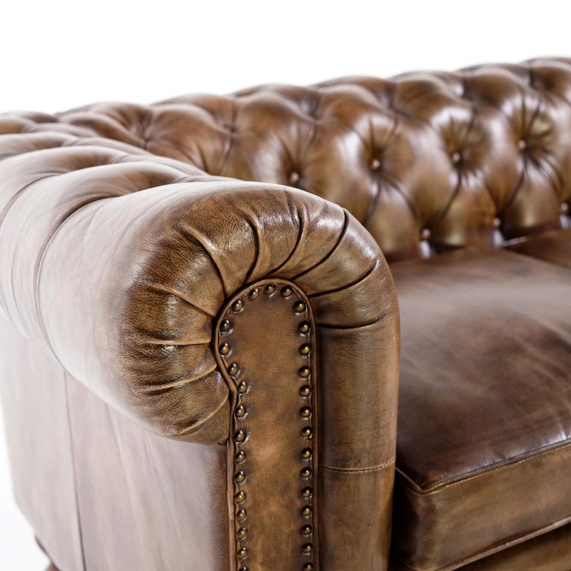 Chesterfield-Sofa aus echtem Leder, 3-Sitzer – Edward