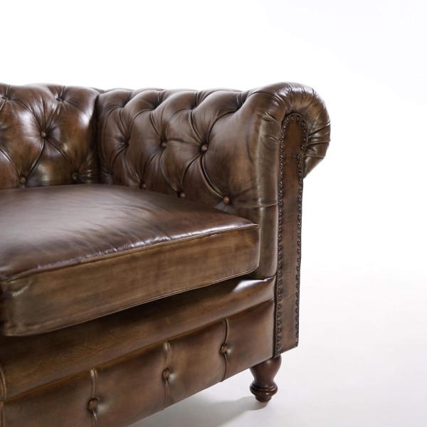 Chesterfield-Sofa aus echtem Leder, 3-Sitzer – Edward