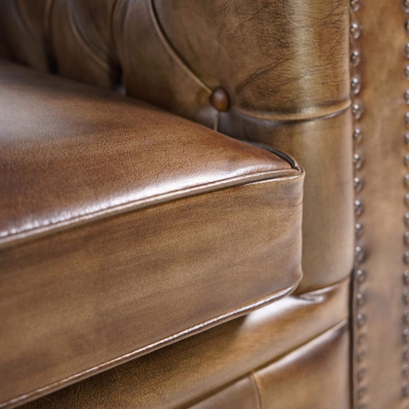 Chesterfield-Sofa aus echtem Leder, 3-Sitzer – Edward