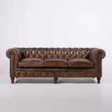 Chesterfield-Sofa aus echtem Leder, 3-Sitzer – Edward