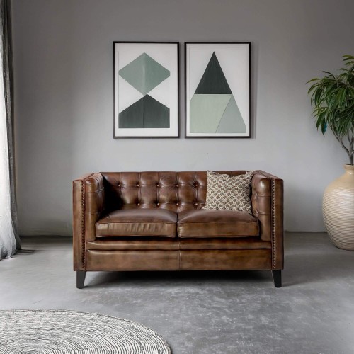 Kapitoniertes 2-Sitzer-Sofa aus Büffelleder Chesterfield – Charles