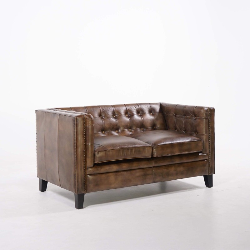Kapitoniertes 2-Sitzer-Sofa aus Büffelleder Chesterfield – Charles