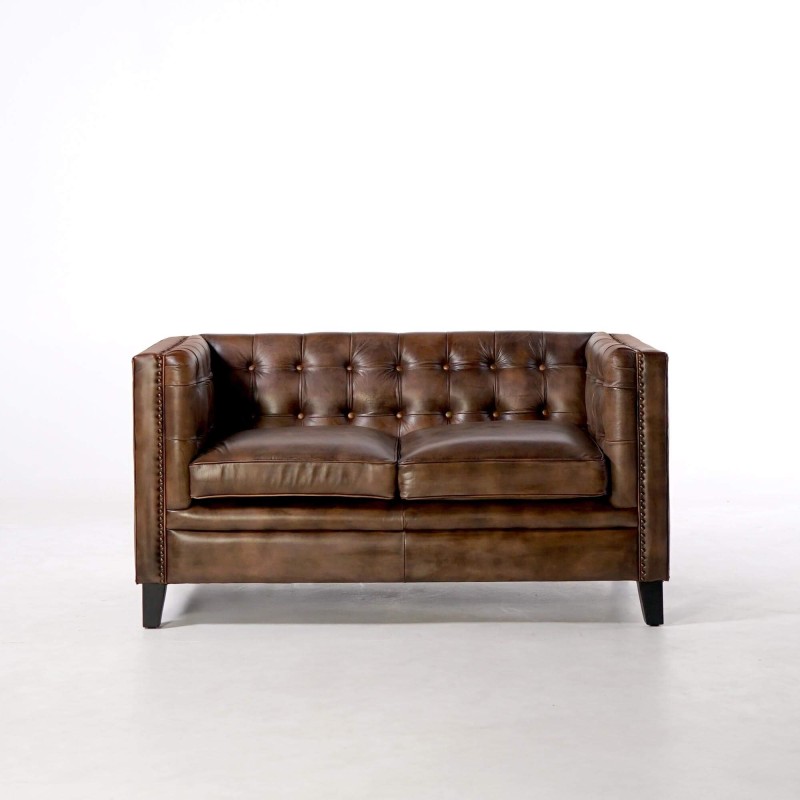 Kapitoniertes 2-Sitzer-Sofa aus Büffelleder Chesterfield – Charles
