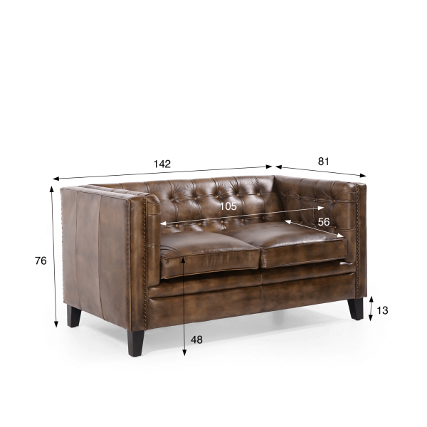 Kapitoniertes 2-Sitzer-Sofa aus Büffelleder Chesterfield – Charles