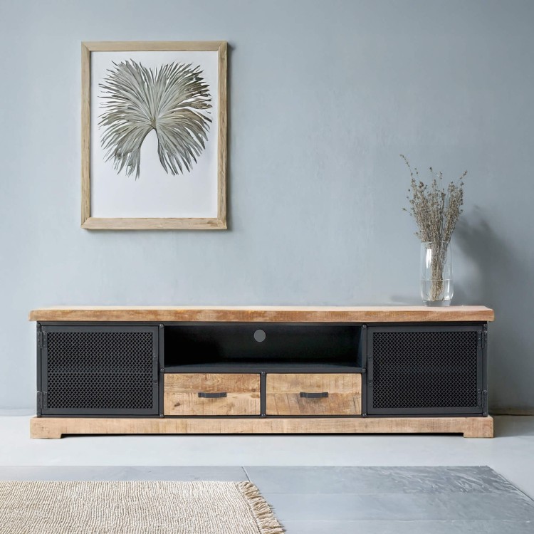 TV-Möbel 200 cm aus Massivholz und Metall - Cambridge