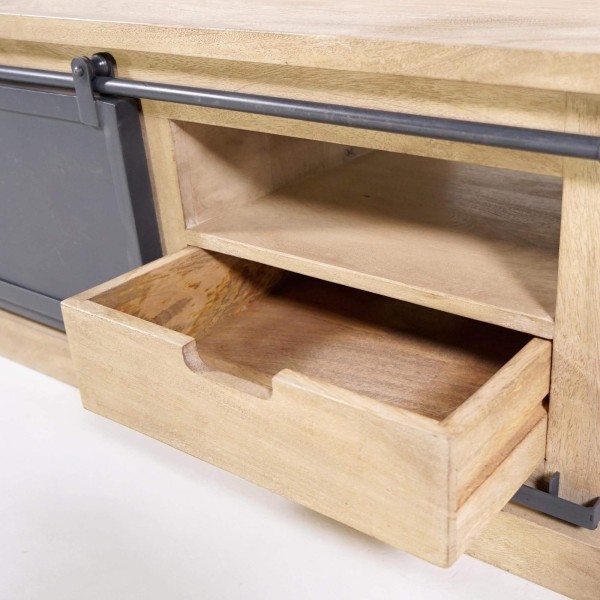Couchtisch aus Massivholz und Metall im Industrial-Stil – Detroit