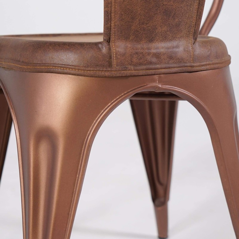 Industriestuhl aus Leder und Kupfer mit Armlehnen