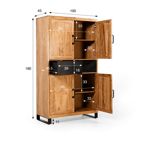 Hoher Buffetschrank aus Akazienholz – Osaka